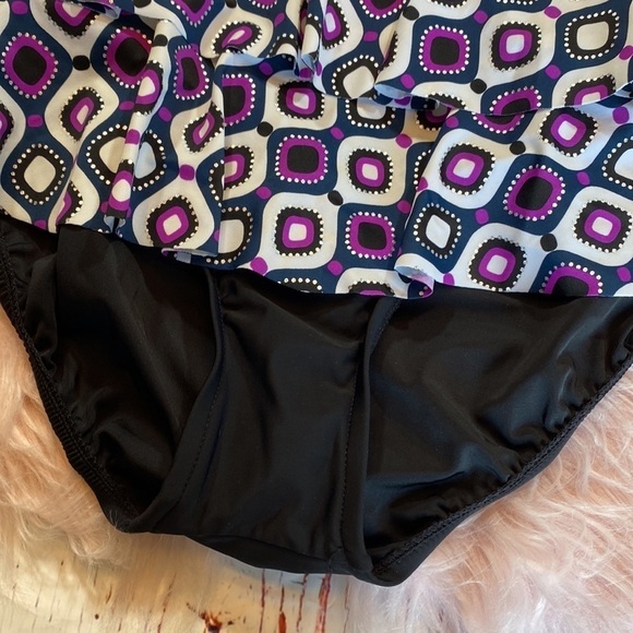 NWT Swim Solutions Triple Tier Fauxkini Ruffled One Piece Swimsuit sz 12 - Picture 8 of 14